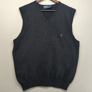 VTG Polo Ralph Lauren Sweater Vest Mens XL Black Purple Pony Y2K Cotton